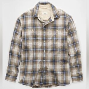 American Eagle Lightweight Flennwl Brown and Blue Plaid